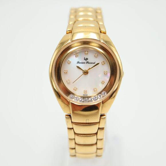 Lucien Piccard Gold Tone Womens Watch 26mm Swiss Sapphire Crystal Float Diamonds - Picture 5 of 14